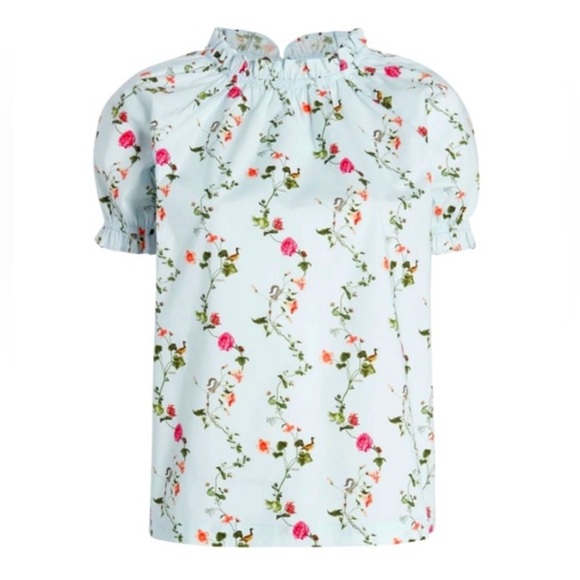 Hill House Tops - Hill House Light Blue Pond Floral Cotton Top Size Medium